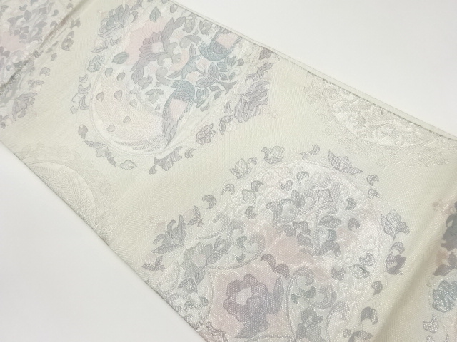 佐賀錦向かい孔雀に草花模様織出し袋帯